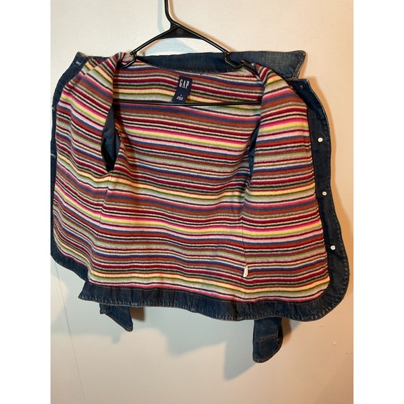 GAP Denim Jacket Womens Small Blue Jean Coat Colorful Striped Lined Button Small - Picture 7 of 9